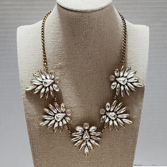 J. Crew Antique Gold Clear‎ Starburst Art Deco Necklace - Picture 6 of 8